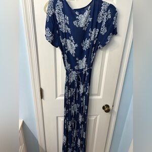 Lulus Blue Floral wrap Maxi Dress